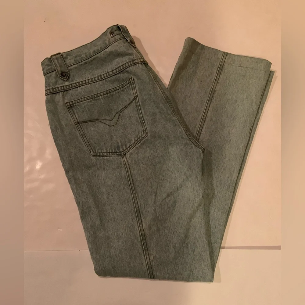 Vintage Harley Davidson 90’s #1 Patch Light Wash Blue Biker Y2K Jeans Size 14 - Picture 5 of 16